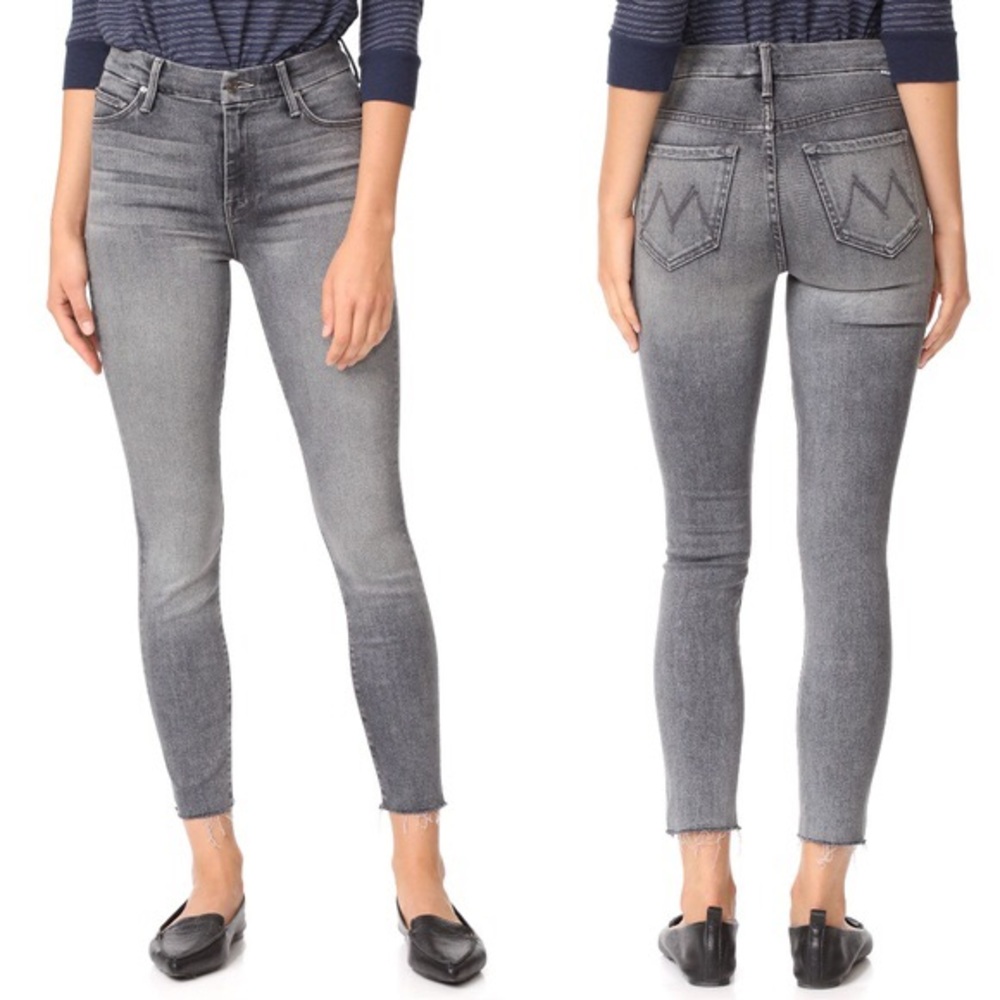 MOTHER Gray Washed Ankle Crop Skinny Jeans